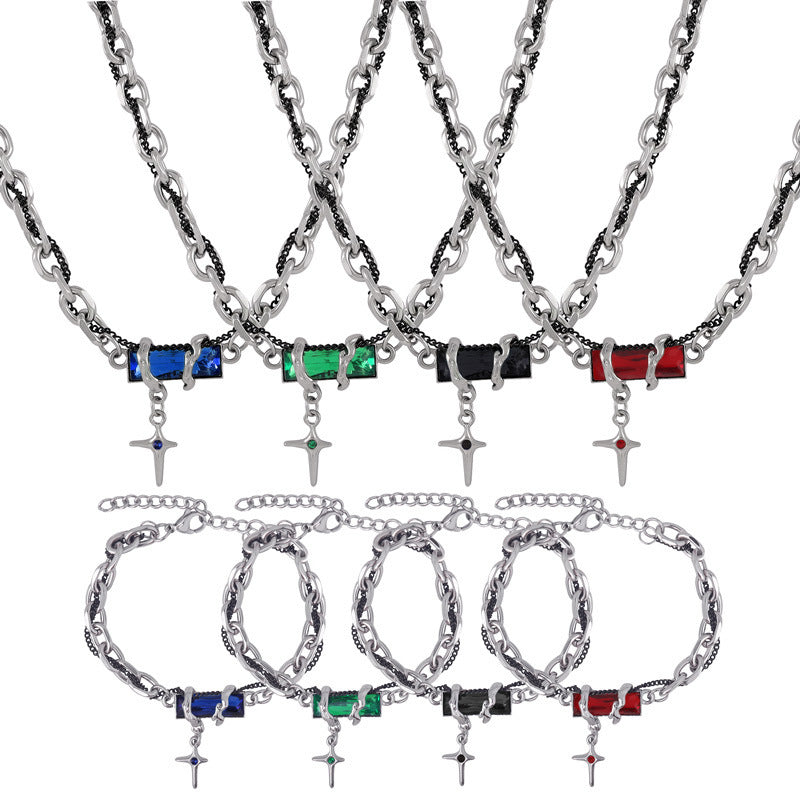 Wholesale  Hip-hop Style Winding Color Zircon Design Sense Cold Style Simple Titanium Steel Jewelry suit